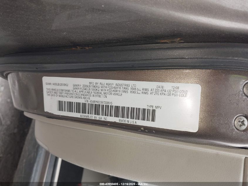 2009 Subaru Outback 2.5I VIN: 4S4BP60C997338515 Lot: 43950405