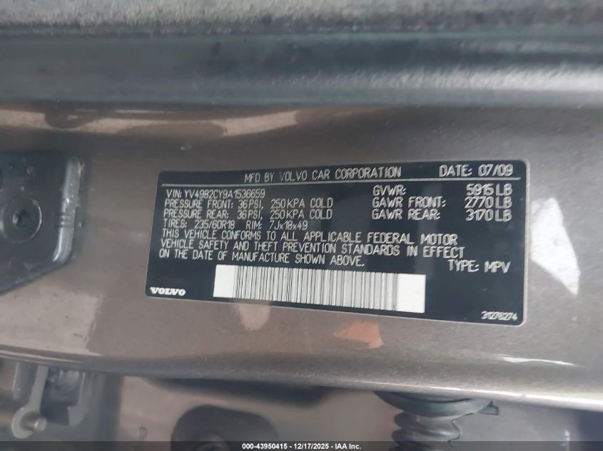 2010 Volvo Xc90 3.2 VIN: YV4982CY9A1536659 Lot: 43950415