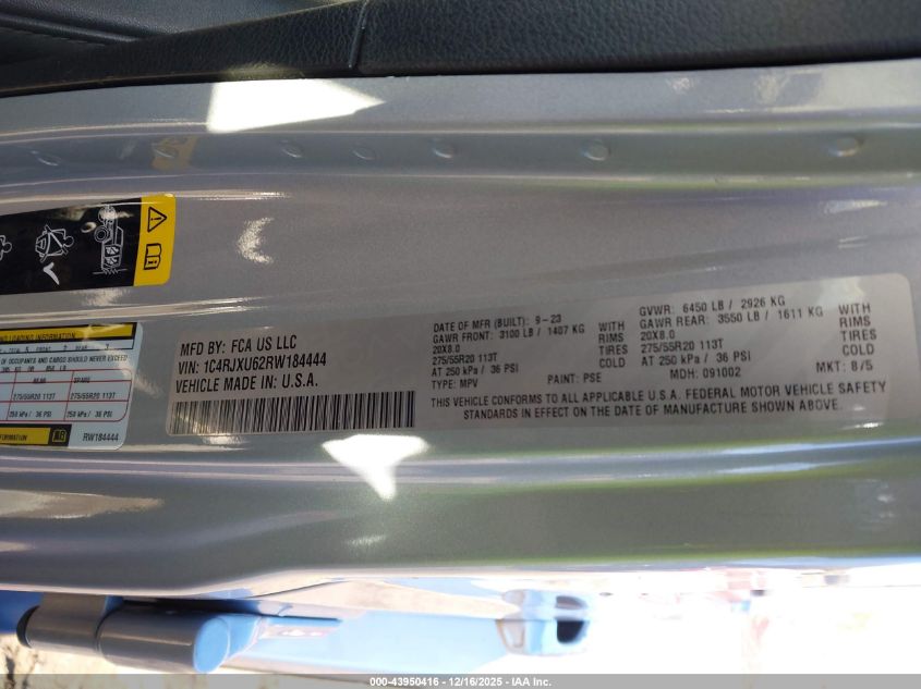 2024 Jeep Wrangler 4Xe Summit 4Xe VIN: 1C4RJXU62RW184444 Lot: 43950416