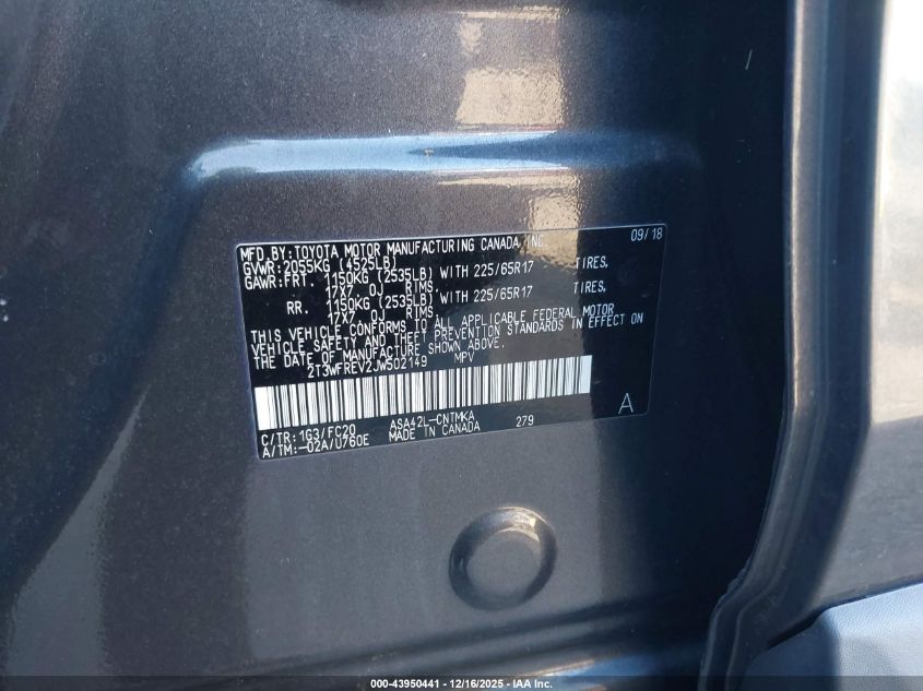 2018 Toyota Rav4 Xle VIN: 2T3WFREV2JW502149 Lot: 43950441