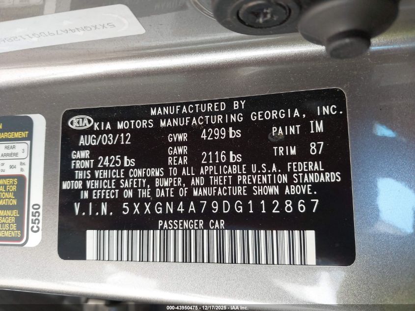 2013 Kia Optima Ex VIN: 5XXGN4A79DG112867 Lot: 43950475