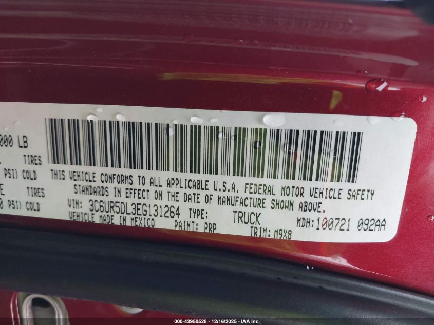 2014 Ram 2500 Slt VIN: 3C6UR5DL3EG131264 Lot: 43950528