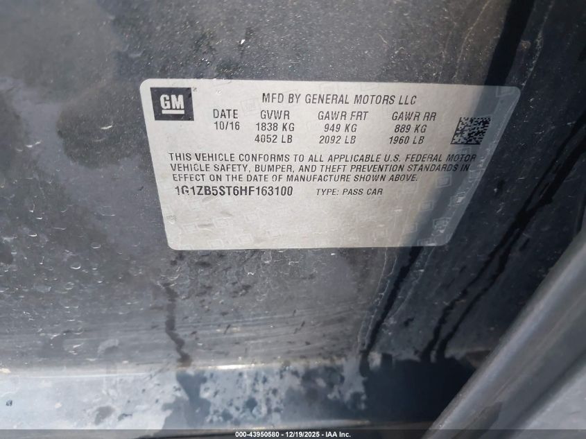 2017 Chevrolet Malibu Ls VIN: 1G1ZB5ST6HF163100 Lot: 43950580