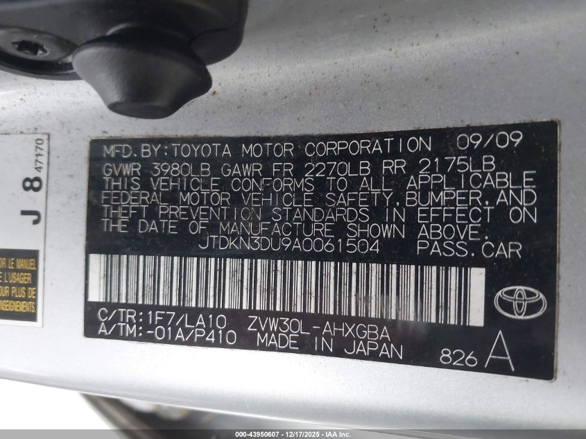 2010 Toyota Prius Iv VIN: JTDKN3DU9A0061504 Lot: 43950607