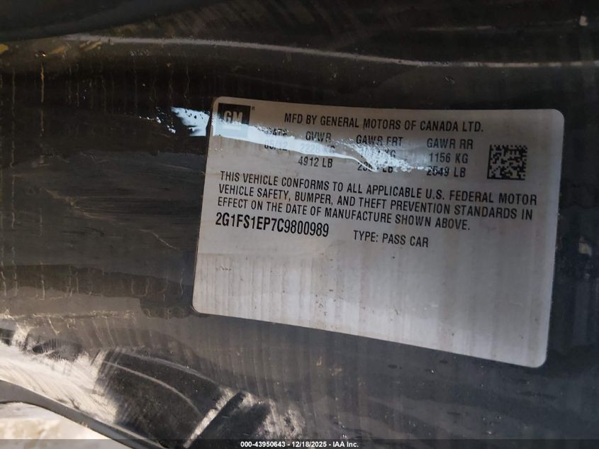 2012 Chevrolet Camaro Zl1 VIN: 2G1FS1EP7C9800989 Lot: 43950643