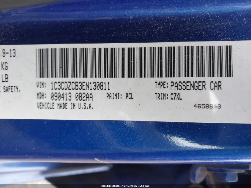 2014 Dodge Avenger Sxt VIN: 1C3CDZCB3EN130811 Lot: 43950688