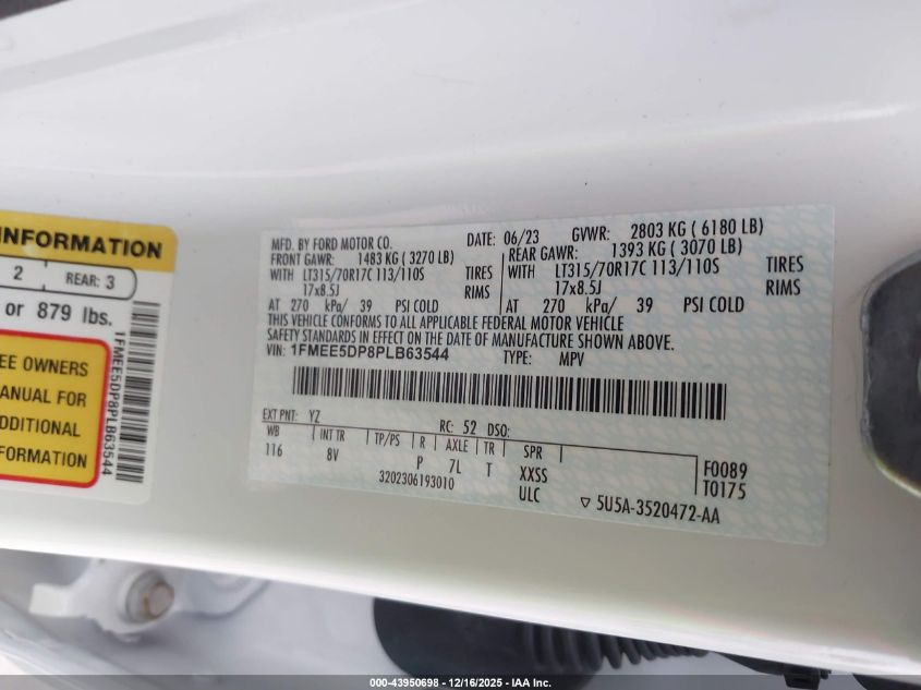 2023 Ford Bronco Badlands VIN: 1FMEE5DP8PLB63544 Lot: 43950698