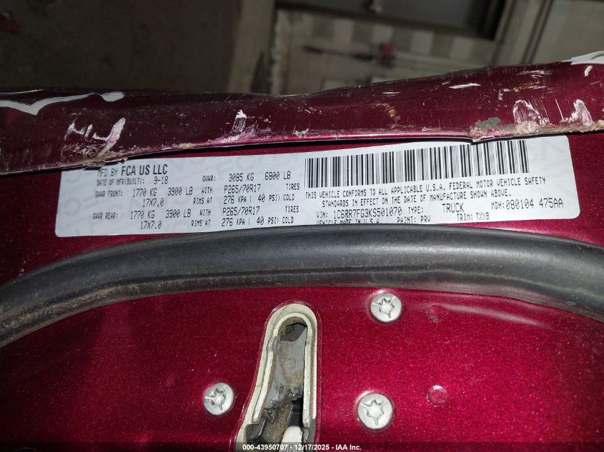 2019 Ram 1500 VIN: 1C6RR7FV7K5501070 Lot: 43950707