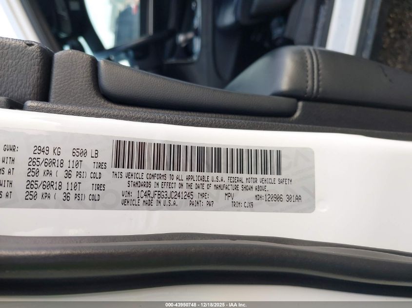 2018 Jeep Grand Cherokee Limited 4X4 VIN: 1C4RJFBG3JC241245 Lot: 43950748