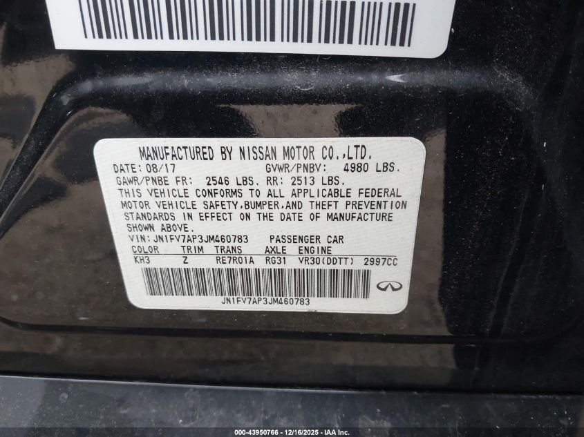 2018 Infiniti Q50 3.0T Red Sport 400 VIN: JN1FV7AP3JM460783 Lot: 43950766