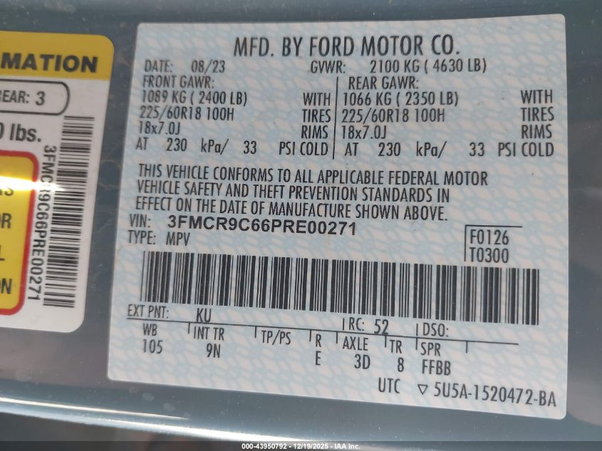 2023 Ford Bronco Sport Outer Banks VIN: 3FMCR9C66PRE00271 Lot: 43950792
