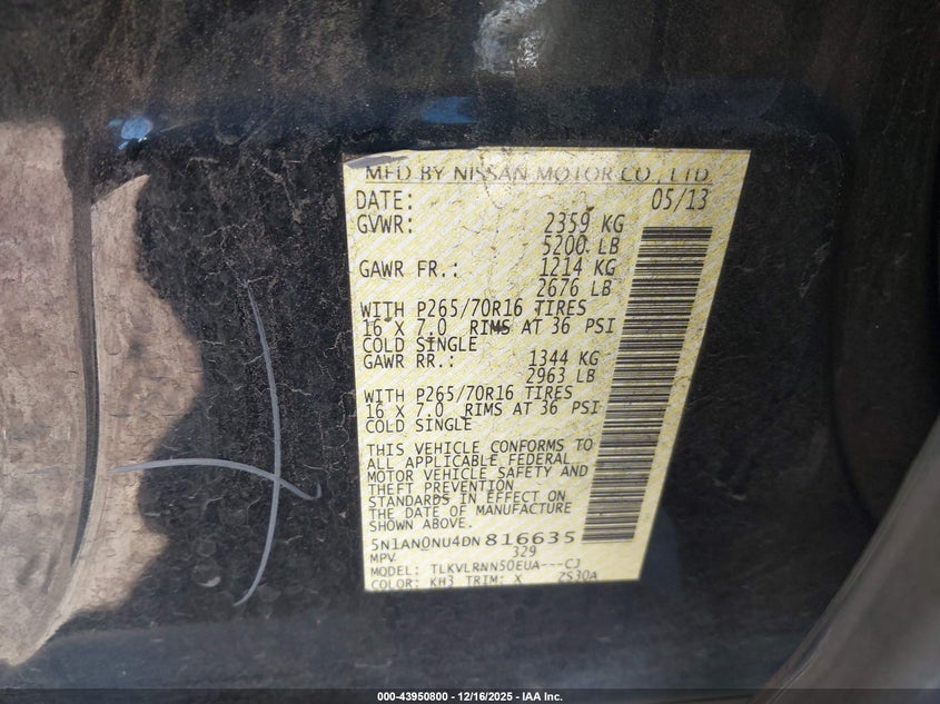 5N1AN0NU4DN816635 2013 NISSAN XTERRA photo no. 9