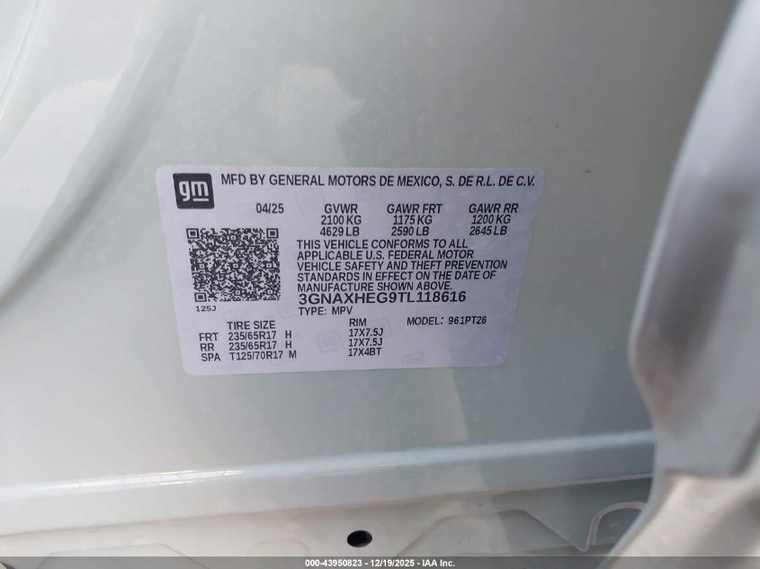 2026 Chevrolet Equinox Fwd Lt VIN: 3GNAXHEG9TL118616 Lot: 43950823