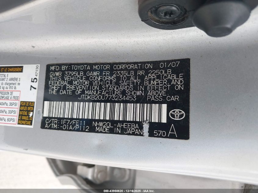 2007 Toyota Prius VIN: JTDKB20U773234453 Lot: 43950820