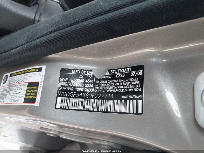 2009 Mercedes-Benz C 300 Luxury/Sport VIN: WDDGF54X89F227714 Lot: 43950845