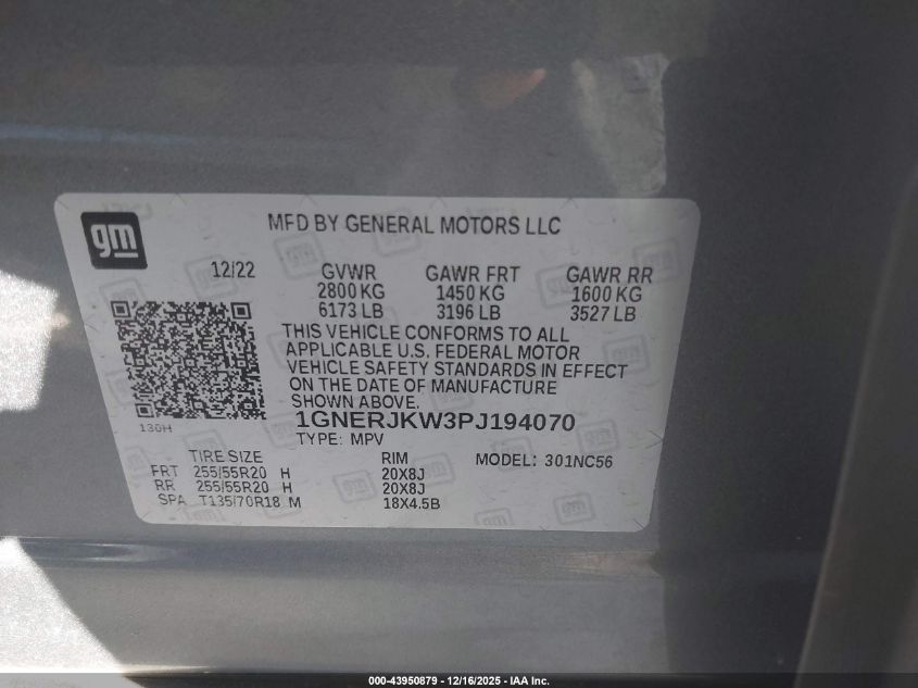 2023 Chevrolet Traverse Fwd Rs VIN: 1GNERJKW3PJ194070 Lot: 43950879