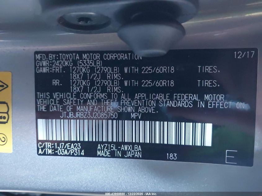 2018 Lexus Nx 300H VIN: JTJBJRBZ3J2085750 Lot: 43950888