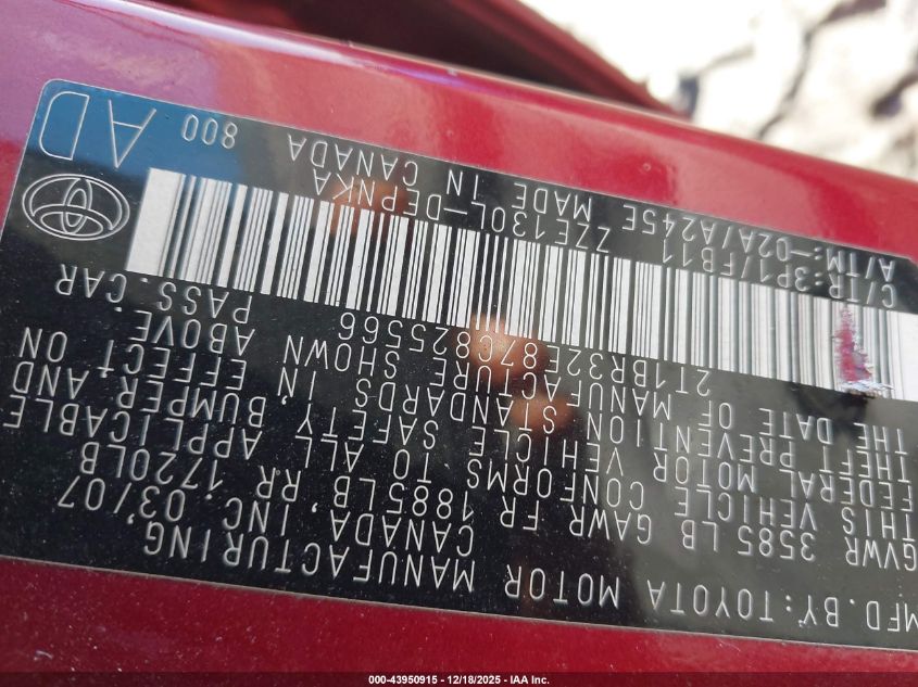 2007 Toyota Corolla Le VIN: 2T1BR32E87C825566 Lot: 43950915