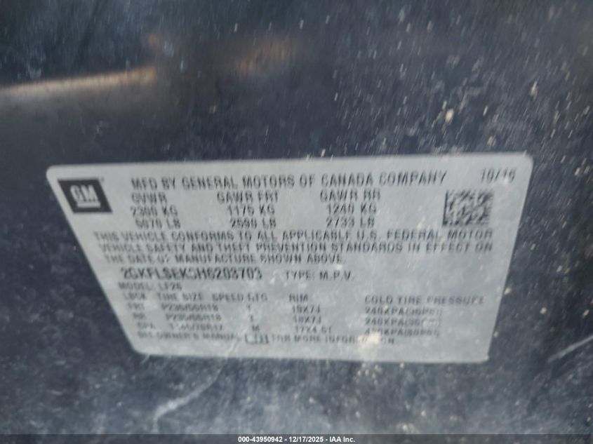 2017 GMC Terrain Sle-1 VIN: 2GKFLSEK8H6203703 Lot: 43950942