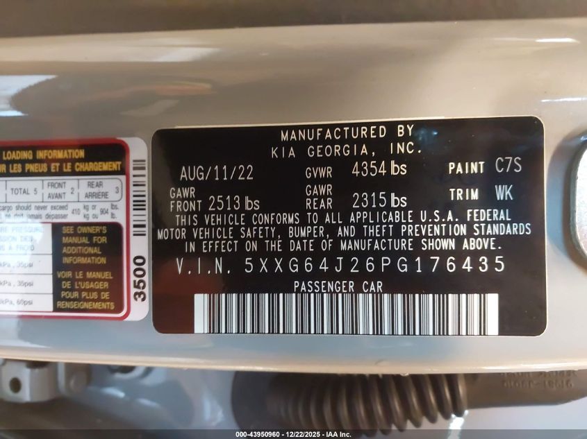2023 Kia K5 Gt-Line VIN: 5XXG64J26PG176435 Lot: 43950960