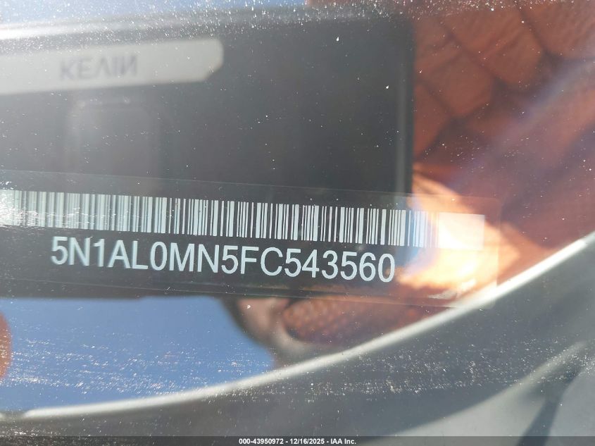 2015 Infiniti Qx60 VIN: 5N1AL0MN5FC543560 Lot: 43950972