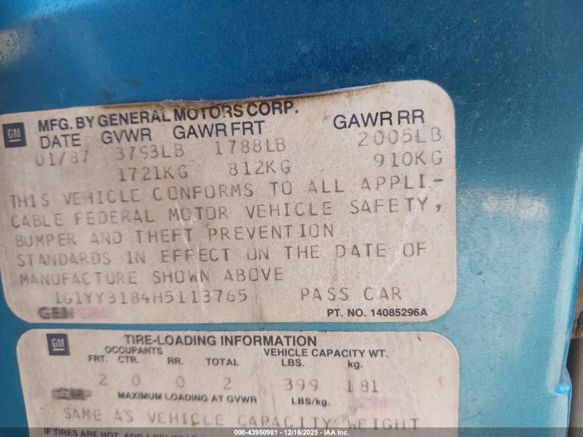 1987 Chevrolet Corvette VIN: 1G1YY3184H5113765 Lot: 43950981