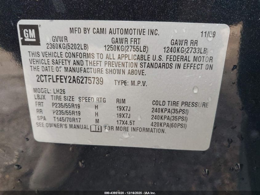 2010 GMC Terrain Slt-1 VIN: 2CTFLFEY2A6275739 Lot: 43951020