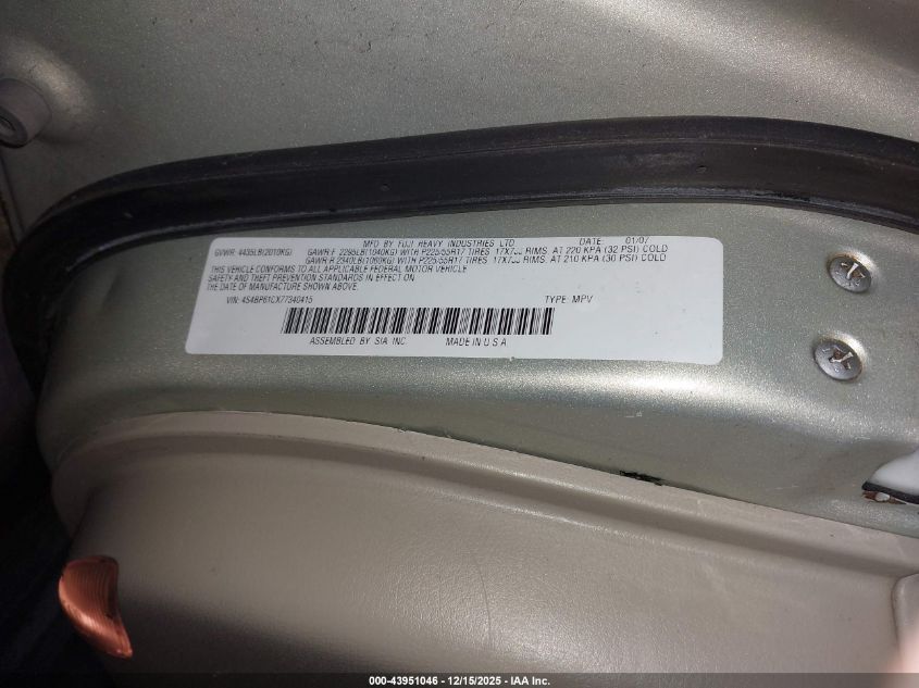 2007 Subaru Outback 2.5I VIN: 4S4BP61CX77340415 Lot: 43951046