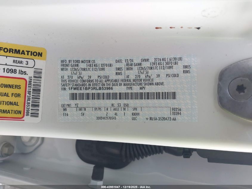 2024 Ford Bronco Black Diamond VIN: 1FMEE1BP3RLB53986 Lot: 43951047
