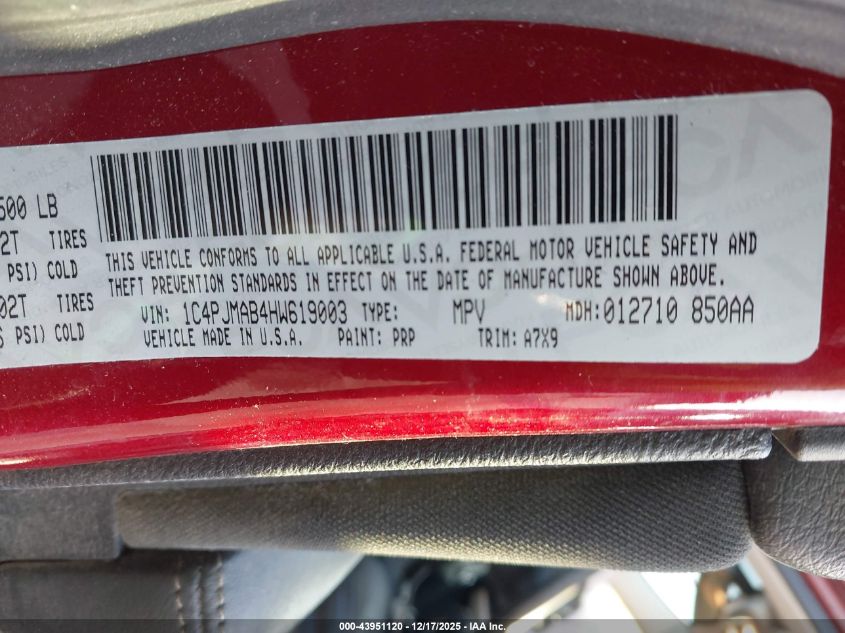 2017 Jeep Cherokee Sport 4X4 VIN: 1C4PJMAB4HW619003 Lot: 43951120