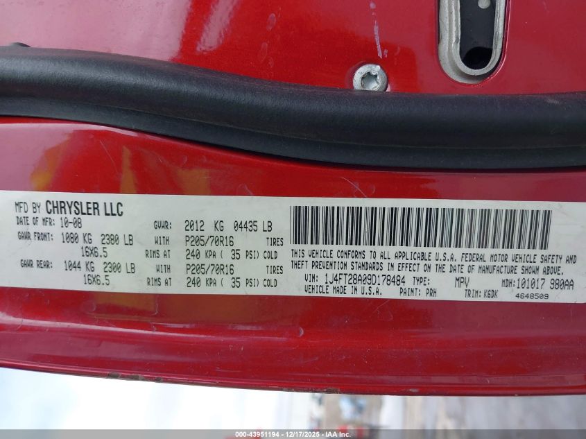 2009 Jeep Patriot Sport VIN: 1J4FT28A09D178484 Lot: 43951194