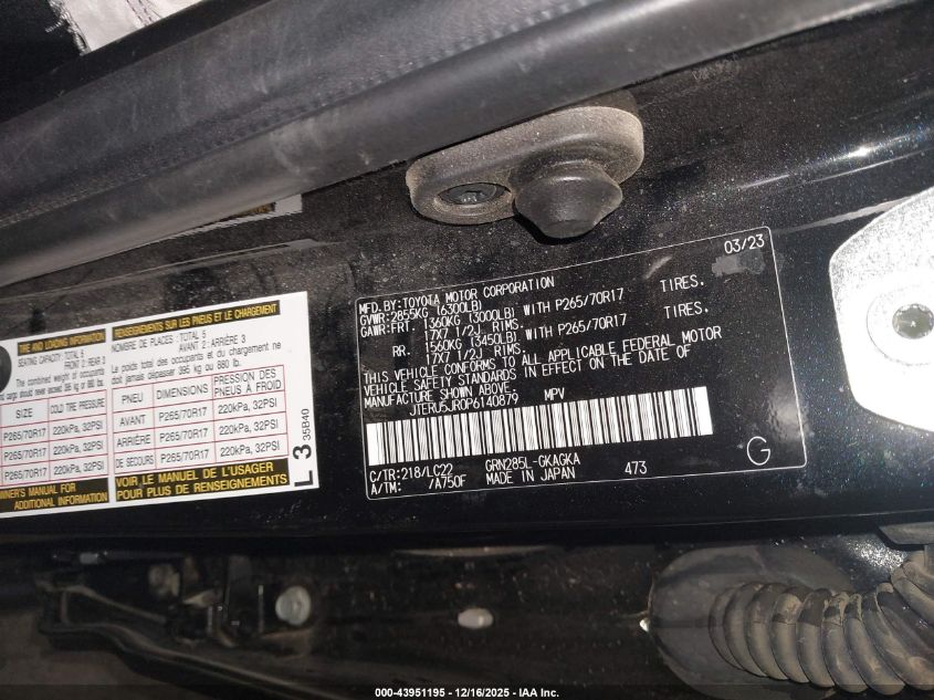 2023 Toyota 4Runner Trd Off Road Premium VIN: JTERU5JR0P6140879 Lot: 43951195