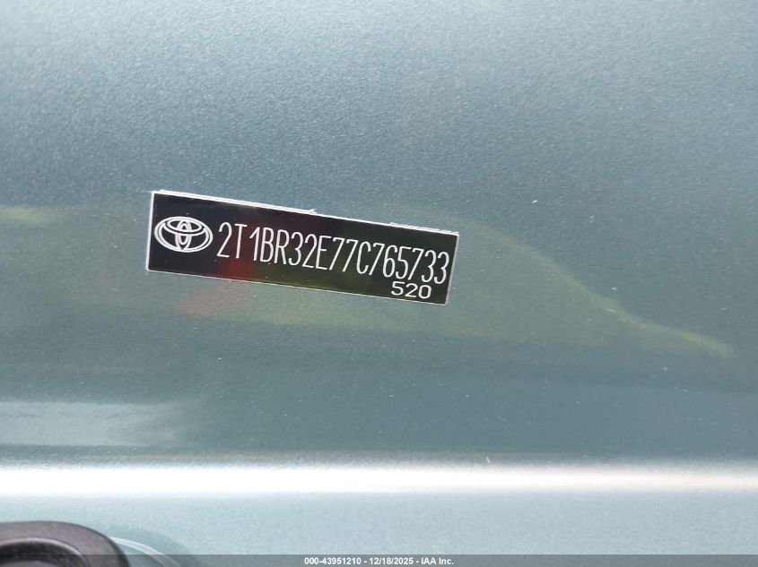 2007 Toyota Corolla Le VIN: 2T1BR32E77C765733 Lot: 43951210