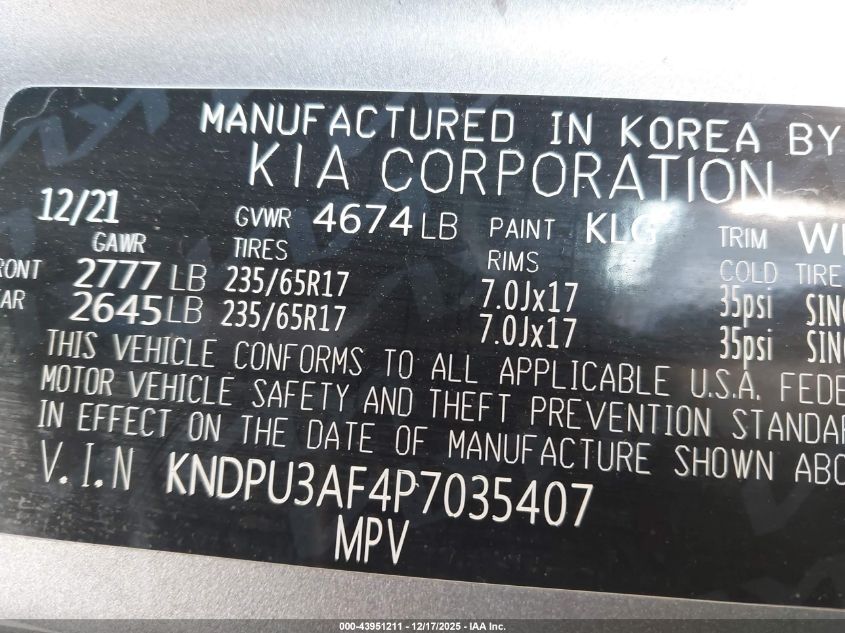 2023 Kia Sportage Lx VIN: KNDPU3AF4P7035407 Lot: 43951211