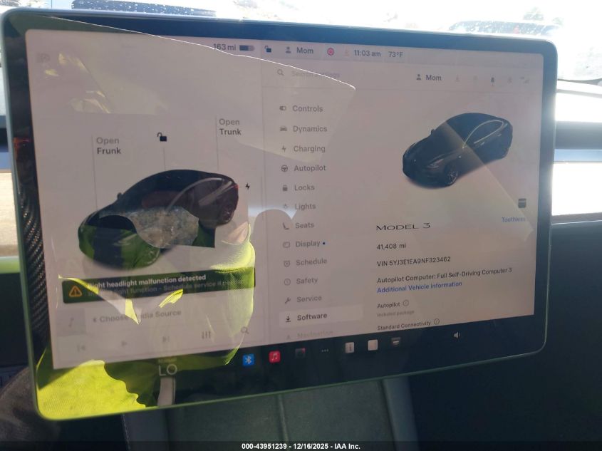 2022 Tesla Model 3 Rear-Wheel Drive VIN: 5YJ3E1EA9NF323462 Lot: 43951239