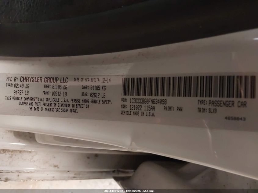 2015 Chrysler 200 S VIN: 1C3CCCBG0FN634098 Lot: 43951262