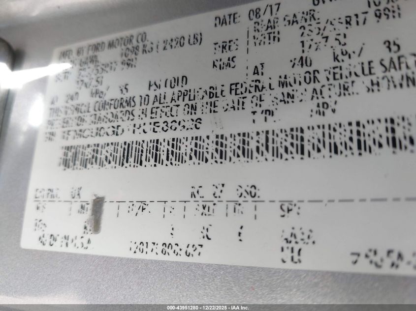 2017 Ford Escape Se VIN: 1FMCU0GD1HUE86926 Lot: 43951280