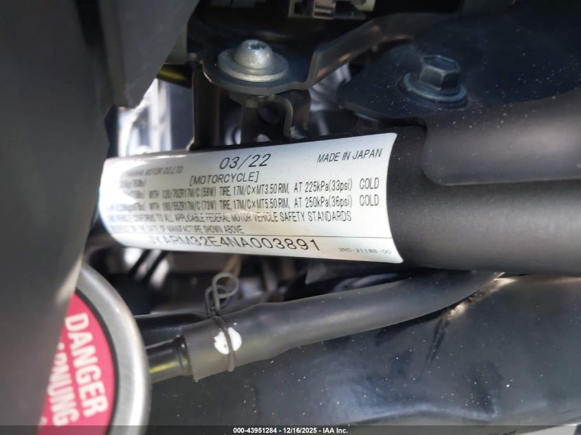 2022 Yamaha Mt07 VIN: JYARM32E4NA003891 Lot: 43951284