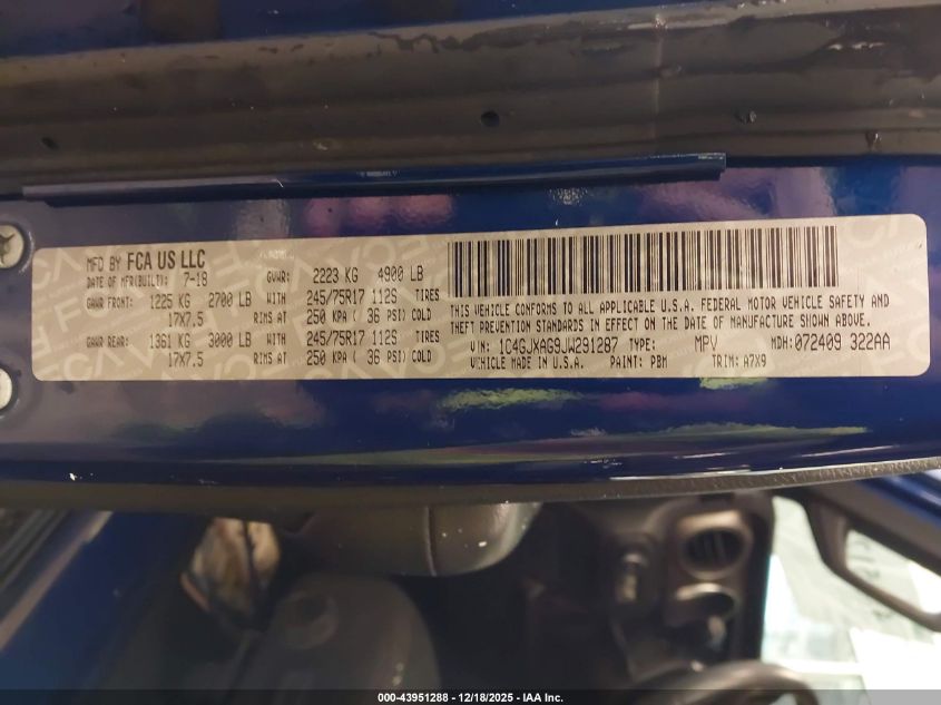 2018 Jeep Wrangler Sport S 4X4 VIN: 1C4GJXAG9JW291287 Lot: 43951288