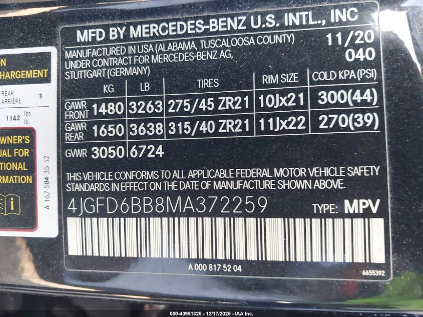 2021 Mercedes-Benz Amg Gle 53 Coupe 4Matic VIN: 4JGFD6BB8MA372259 Lot: 43951325