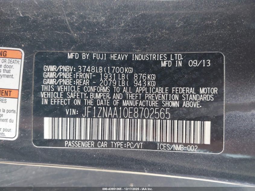 2014 Scion Fr-S VIN: JF1ZNAA10E8702565 Lot: 43951365