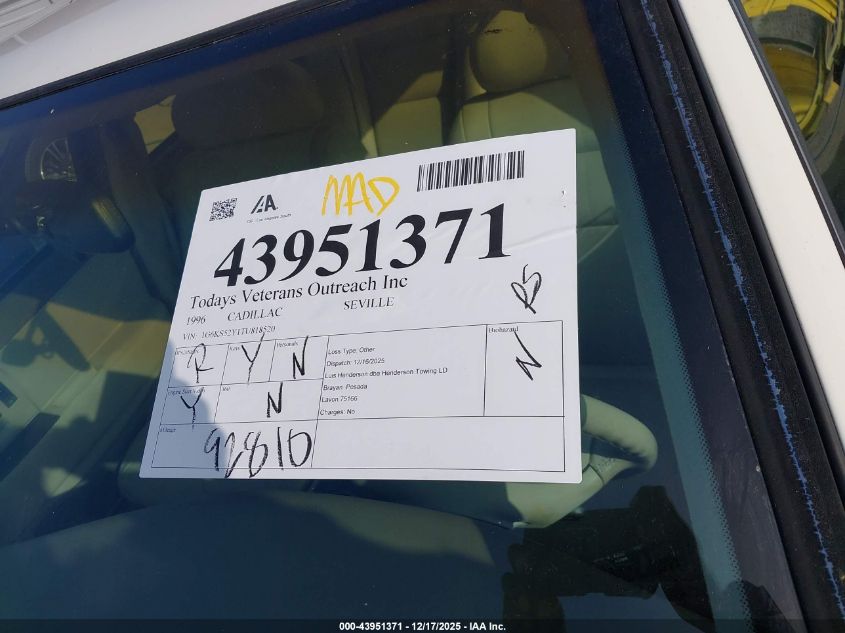 1996 Cadillac Seville Sls VIN: 1G6KS52Y1TU818520 Lot: 43951371