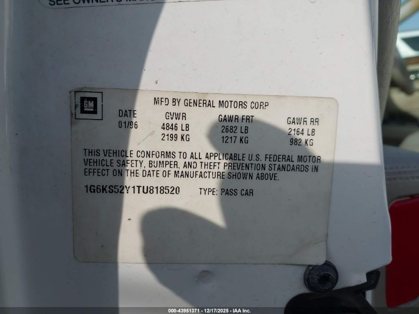 1996 Cadillac Seville Sls VIN: 1G6KS52Y1TU818520 Lot: 43951371