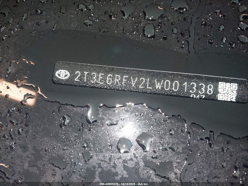 2020 Toyota Rav4 Hybrid Xse VIN: 2T3E6RFV2LW001338 Lot: 43951378