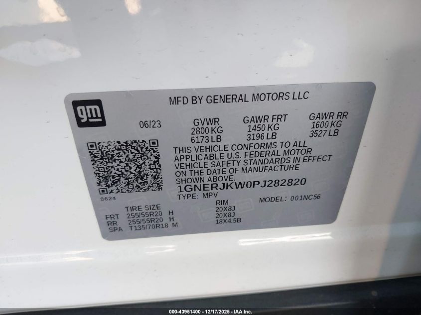 2023 Chevrolet Traverse Fwd Rs VIN: 1GNERJKW0PJ282820 Lot: 43951400