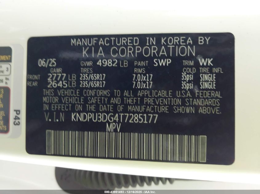 2026 Kia Sportage Hybrid Lx VIN: KNDPU3DG4T7285177 Lot: 43951493