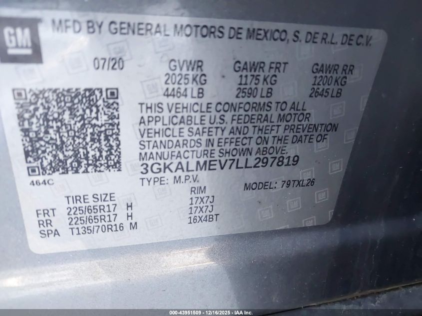 2020 GMC Terrain Fwd Sle VIN: 3GKALMEV7LL297819 Lot: 43951509