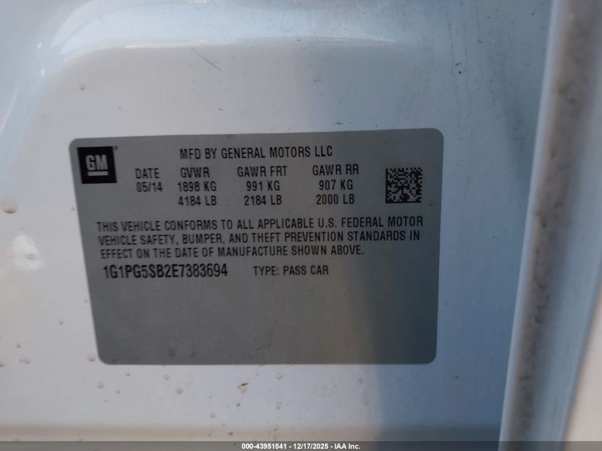 2014 Chevrolet Cruze Ltz VIN: 1G1PG5SB2E7383694 Lot: 43951541