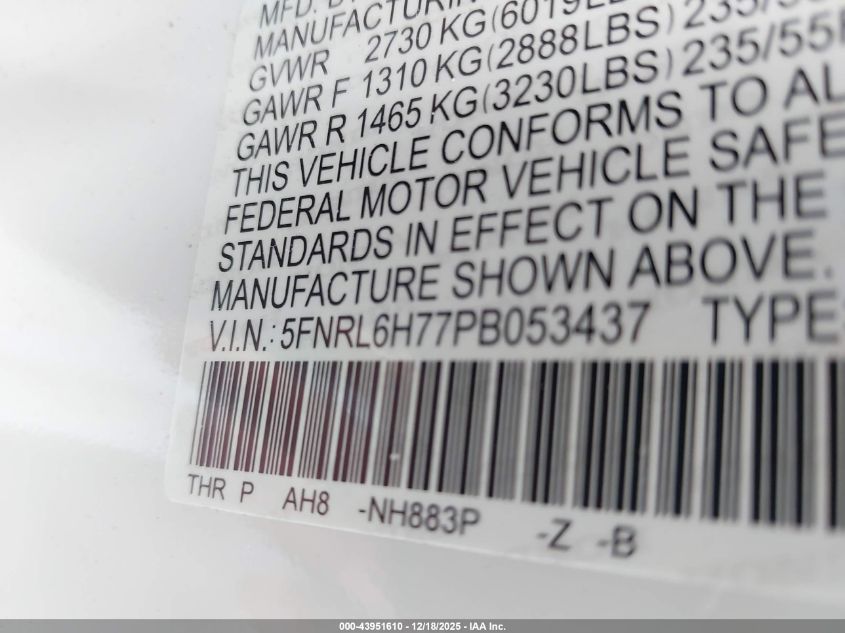 2023 Honda Odyssey Sport VIN: 5FNRL6H77PB053437 Lot: 43951610