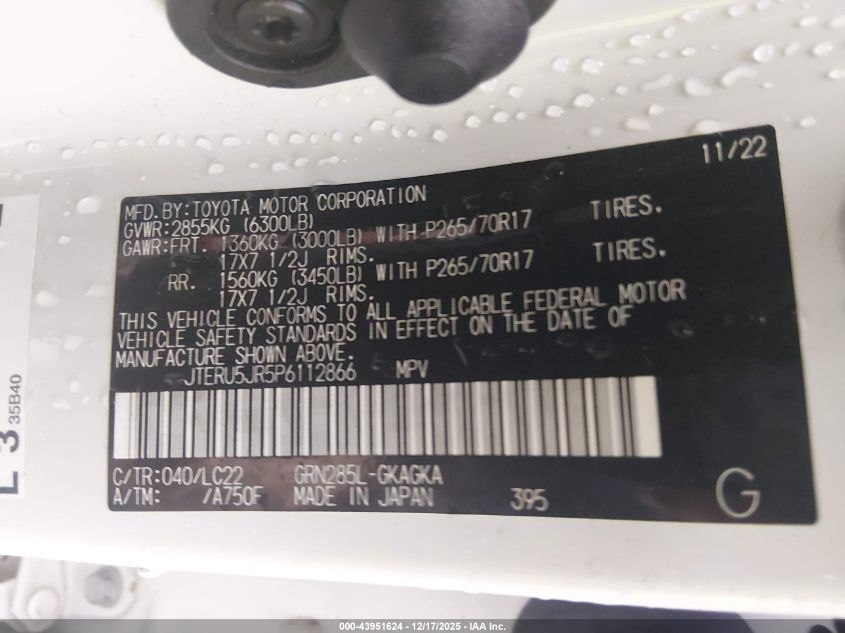 2023 Toyota 4Runner Trd Off Road Premium VIN: JTERU5JR5P6112866 Lot: 43951624